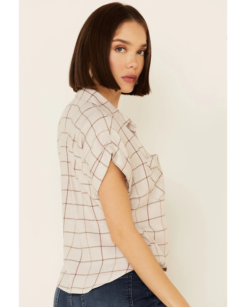 Shyanne Women's Windowpane Plaid Tie-Front Short Sleeve Western Shirt
