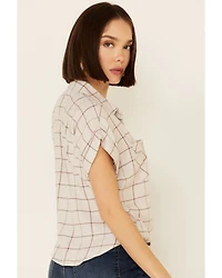 Shyanne Women's Windowpane Plaid Tie-Front Short Sleeve Western Shirt