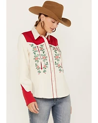 Scully Women's Floral Embroidered Long Sleeve Western Pearl Snap Shirt