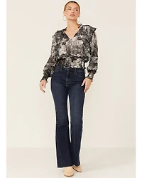 Revel Women's Toile Print Smocked Long Sleeve Top