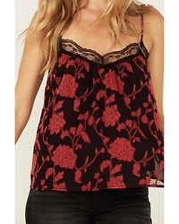 Wild Moss Women's Floral Print Jacquard Lace Cami