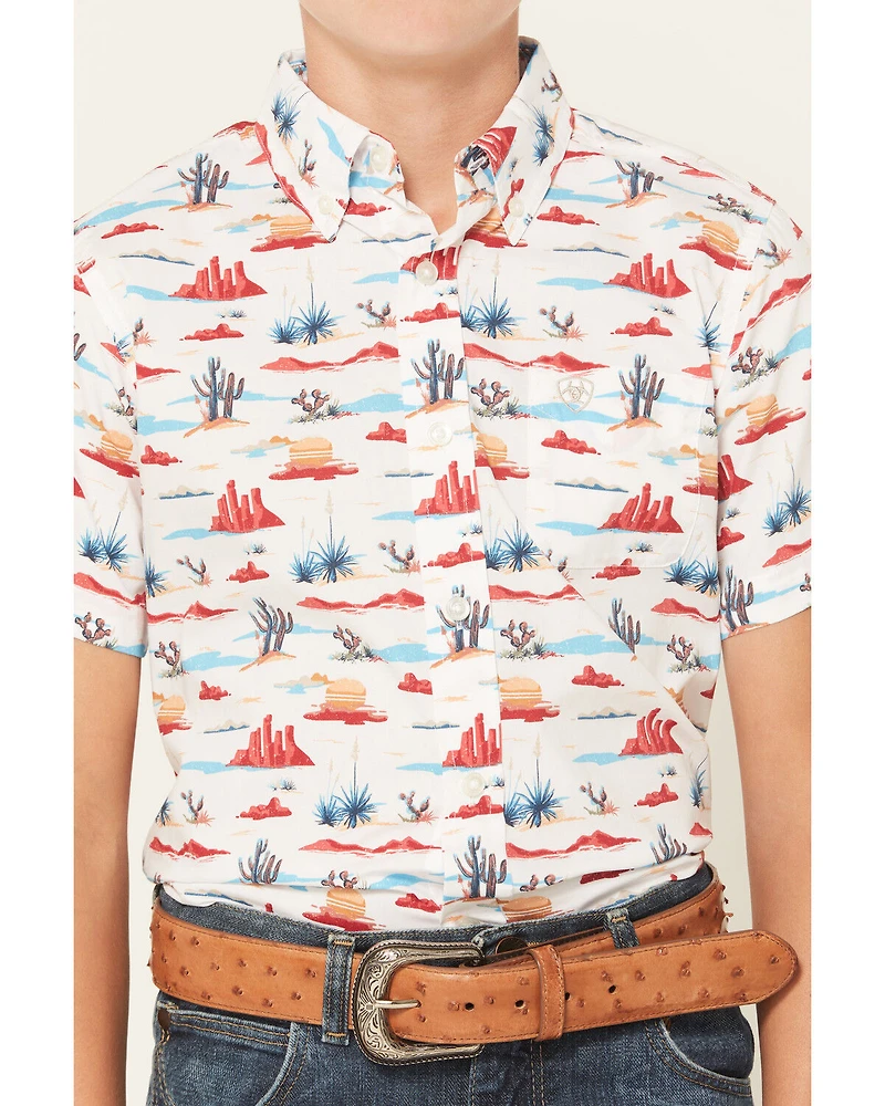 Ariat Boys' Desert Print Short Sleeve Button-Down Western Shirt