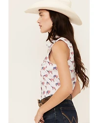 Rough Stock by Panhandle Women's American Flag Sleeveless Pearl Snap Stretch Western Shirt
