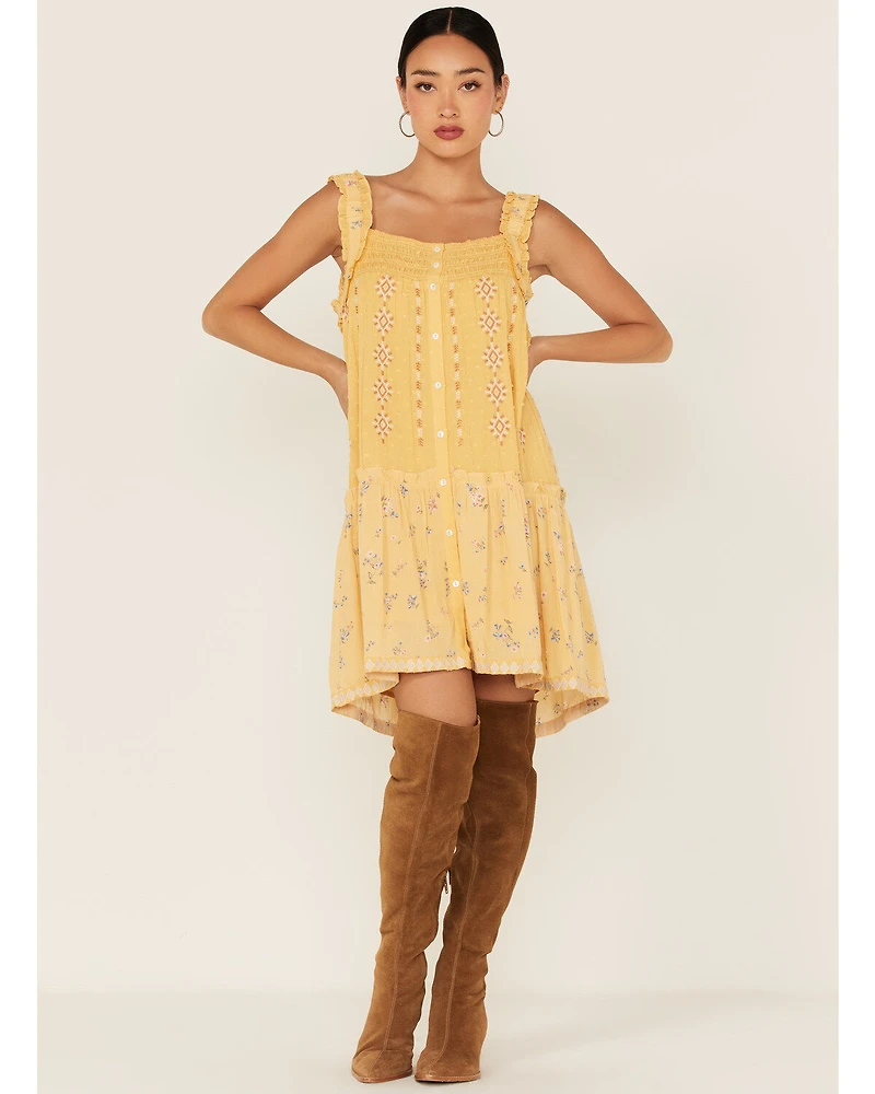 Miss Me Women's Embroidered Southwestern Floral Print Mini Dress