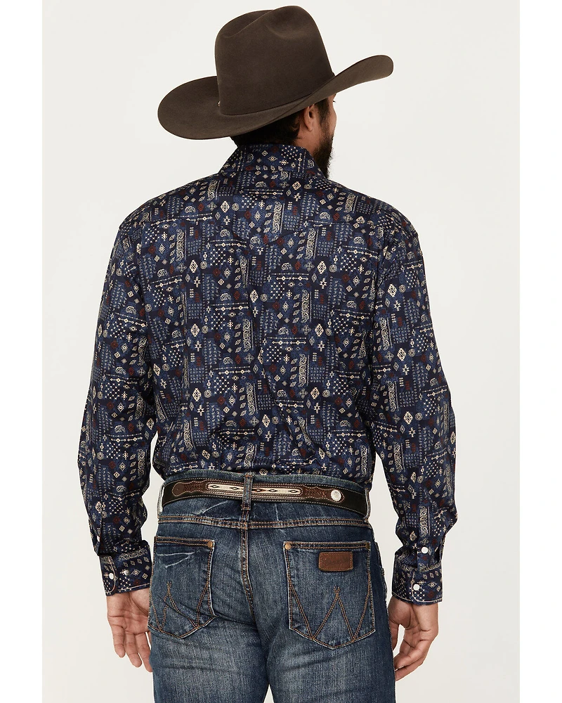 Rough Stock by Panhandle Men's Bandana Southwestern Print Long Sleeve Snap Stretch Western Shirt