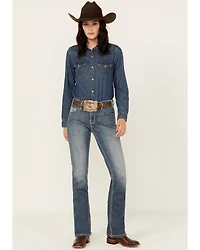 Rock & Roll Denim Women's Medium Wash Mid Rise Geo Print Stretch Bootcut Jeans
