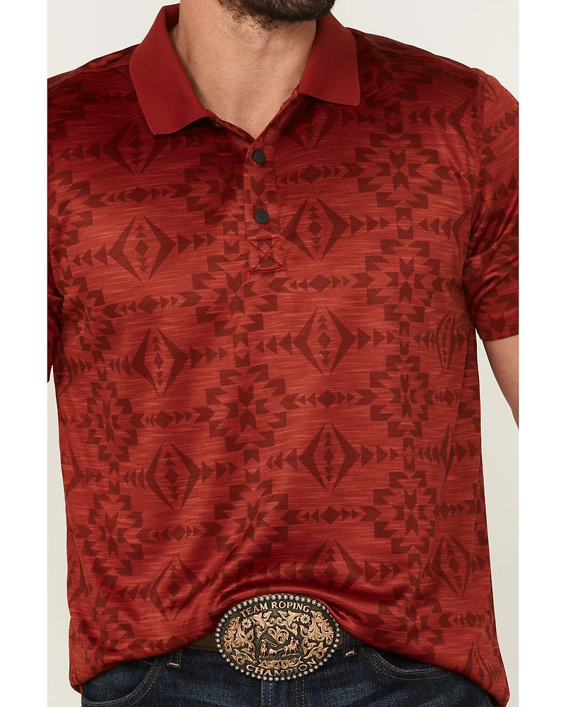 RANK 45® Men's Stock Tonal Southwestern Print Short Sleeve Button-Down Polo Shirt