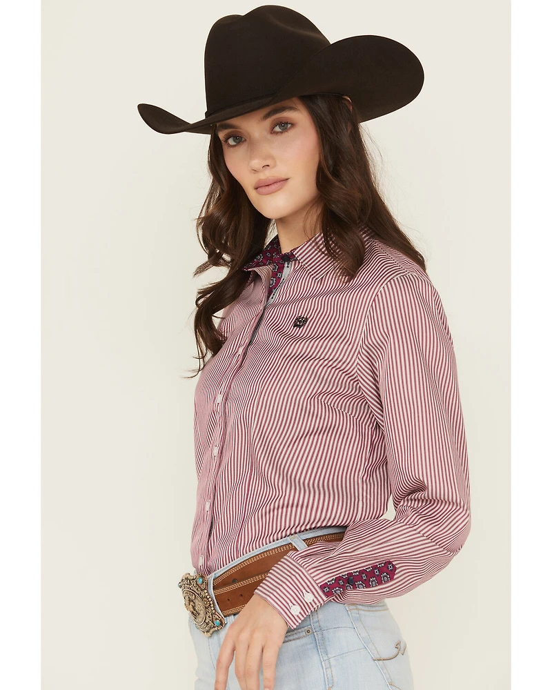 Cinch Women's Boot Barn Exclusive Striped Print Long Sleeve Button-Down Stretch Western Shirt