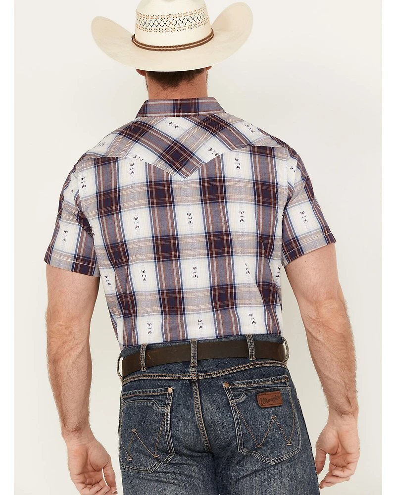 Cody James Men's Dog Southwestern Dobby Plaid Print Short Sleeve Western Snap Shirt