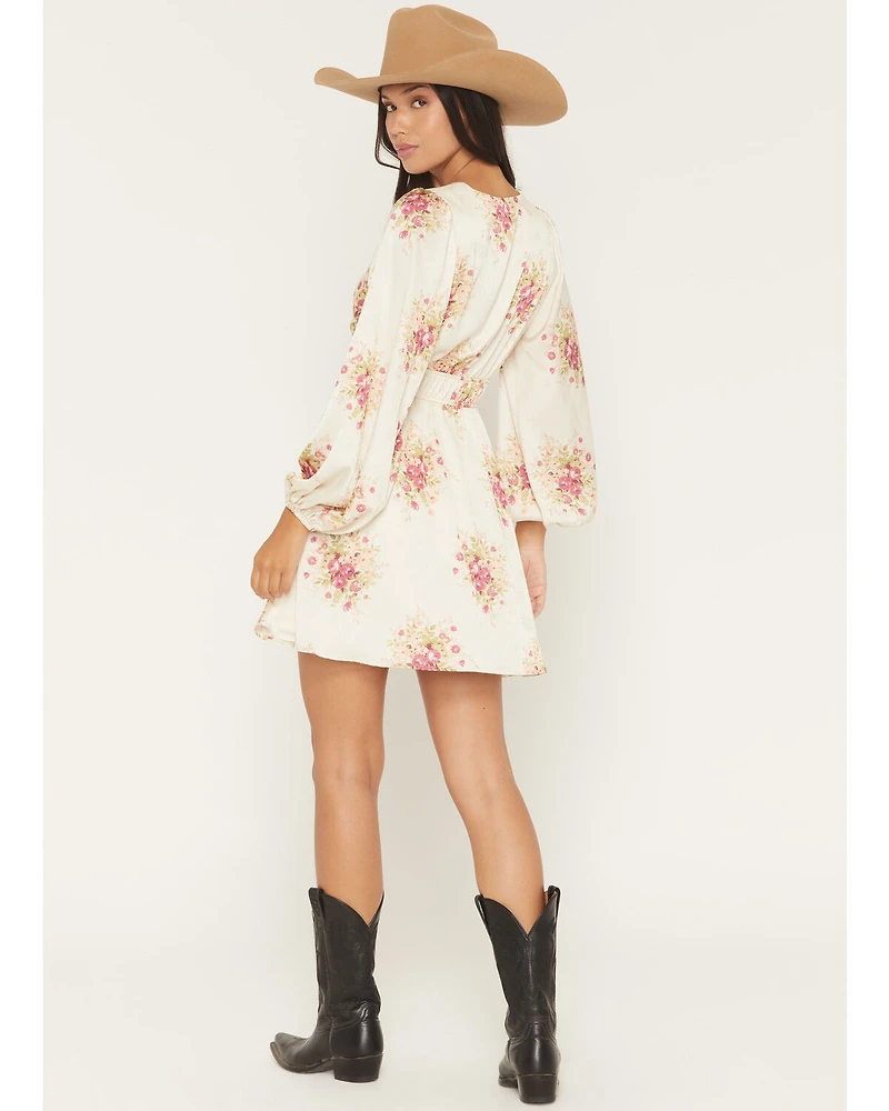 Shyanne Women's Floral Print Long Sleeve Satin Mini Dress