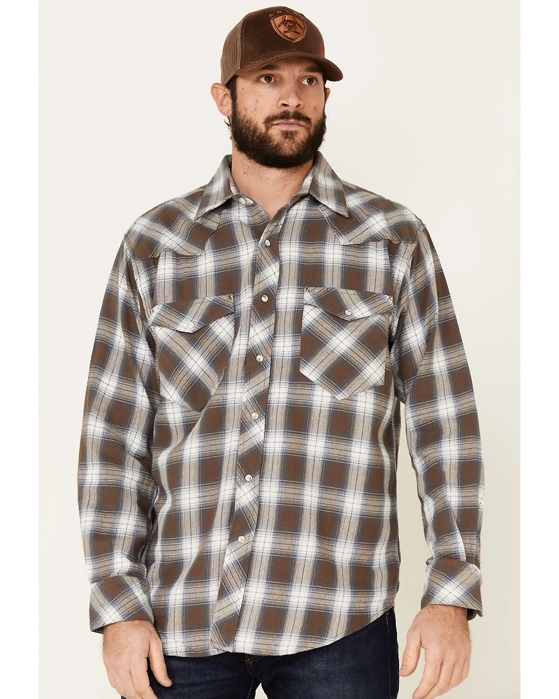 Resistol Men's Cedar Ombre Plaid Print Long Sleeve Snap Western Shirt