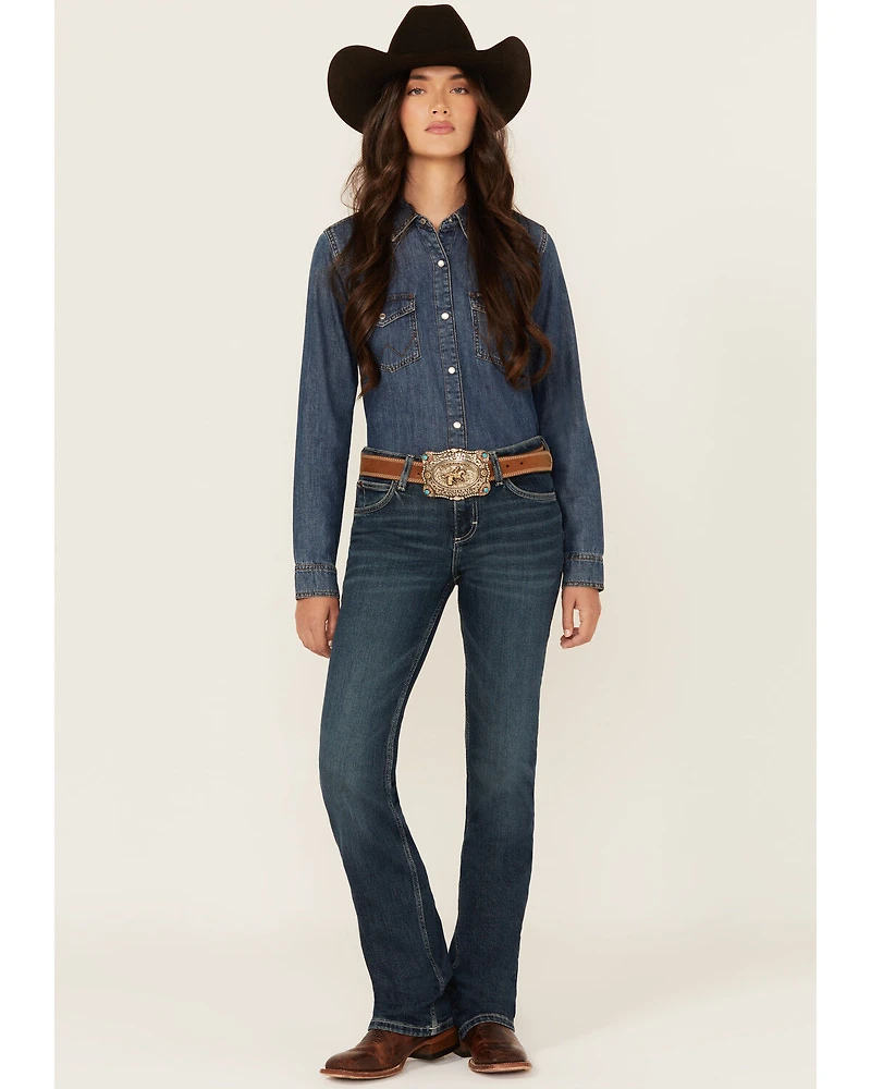 Wrangler Retro Women's Kayla Dark Wash Mid Rise Bootcut Stretch Denim Jeans