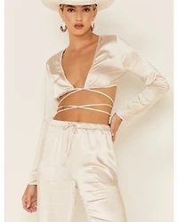 The Now Women's Lily Wrap Long Sleeve Crop Top