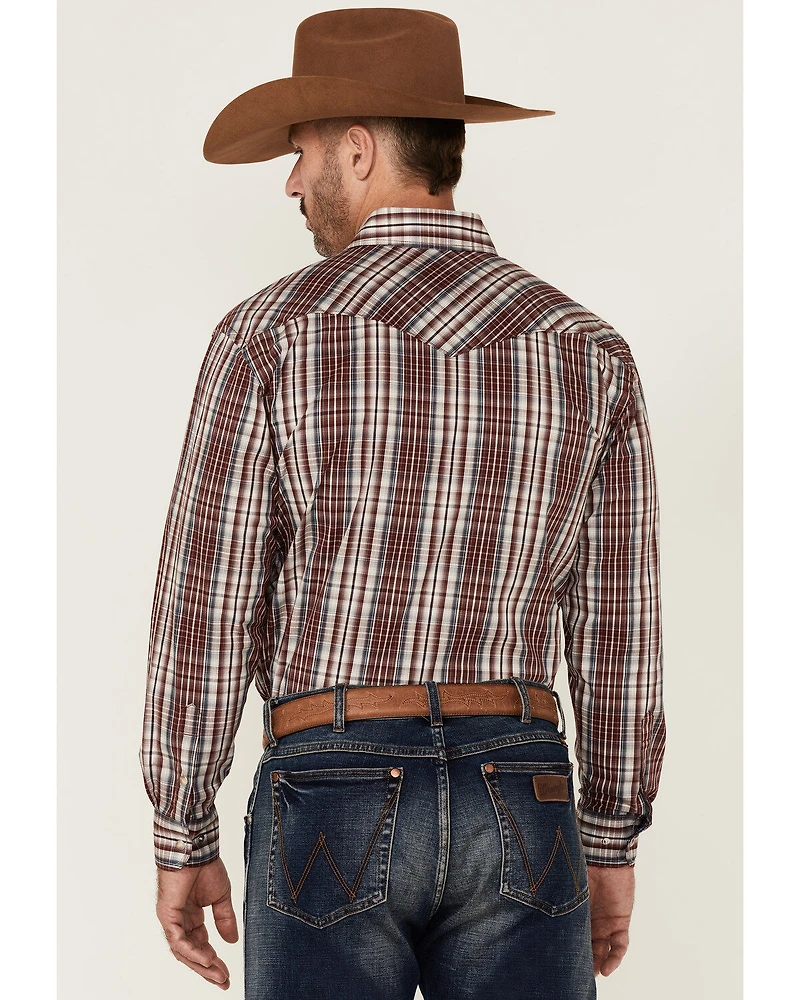 Rough Stock By Panhandle Men's Ombre Plaid Print Long Sleeve Pearl Snap Western Shirt