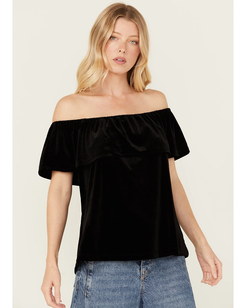 Panhandle Women's Off The Shoulder Short Sleeve Velvet Top