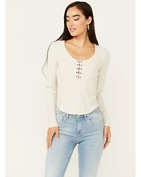 Idyllwind Women's Hummingbird Tie Front Long Sleeve Top