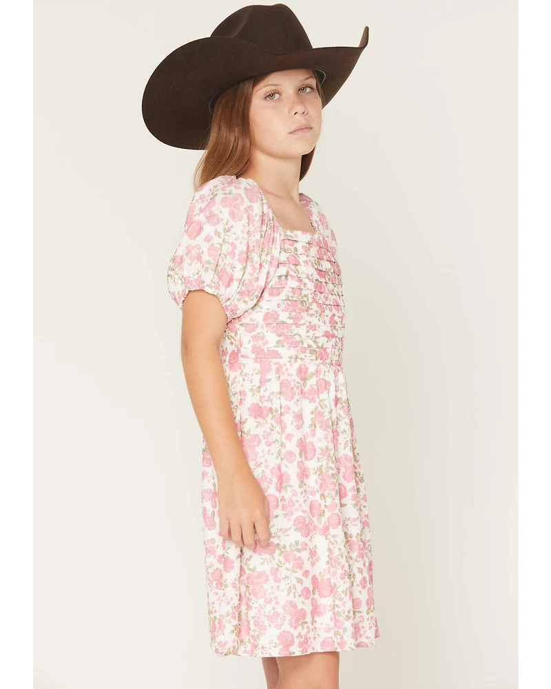 Trixxi Little Girls' Floral Print Puff Sleeve Midi Dress