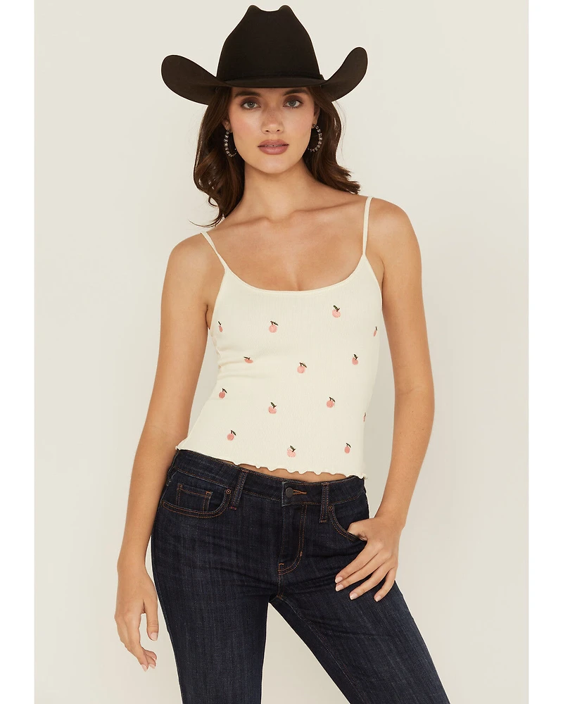 Fornia Women's Peach Embroidered Sleeveless Cropped Tank Top