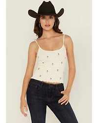 Fornia Women's Peach Embroidered Sleeveless Cropped Tank Top