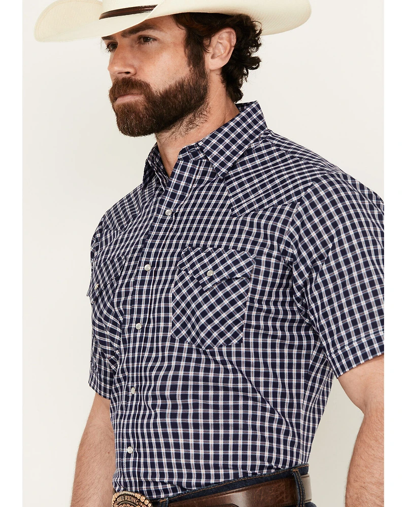 Ely Walker Men's Plaid Print Short Sleeve Snap Western Shirt