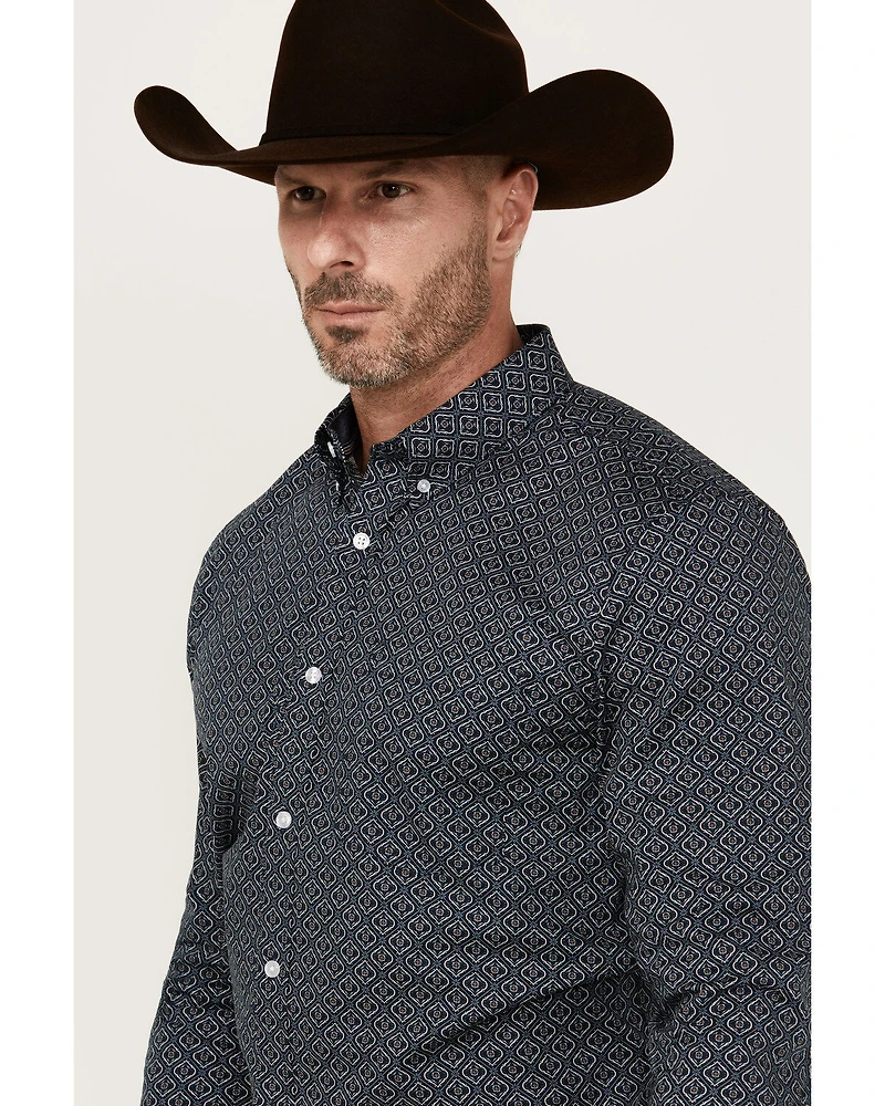 Cody James Men's Slingshot Geo Print Long Sleeve Button-Down Stretch Western Shirt