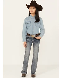 Shyanne Girls' Medium Wash Faded Paisley Pocket Stretch Bootcut Jeans