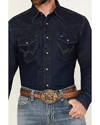 Wrangler Men's Medium Wash Denim Long Sleeve Snap Western Shirt