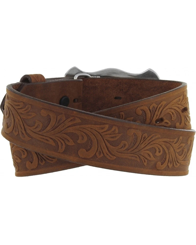 Tony Lama Kid's Leather Floral and Long Horn Belt