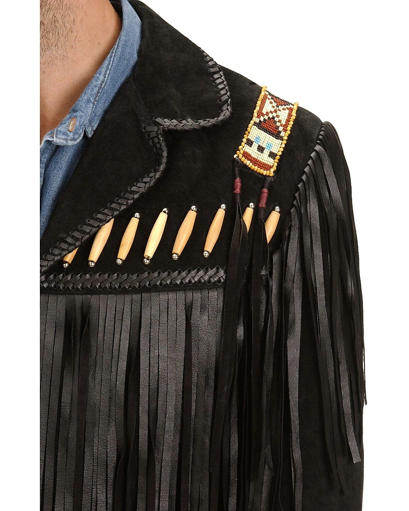 Scully Men's Bone Beaded Fringe Leather Jacket