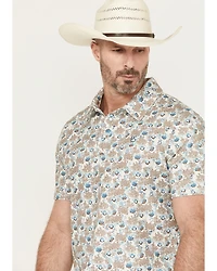 Panhandle Men's Cactus Print Short Sleeve Snap Performance Polo