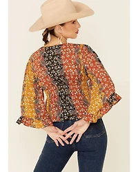Shyanne Women's Boho Floral Stripe Bell Sleeve Top