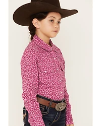 Shyanne Girls' Ditsy Floral Print Long Sleeve Western Pearl Snap Shirt