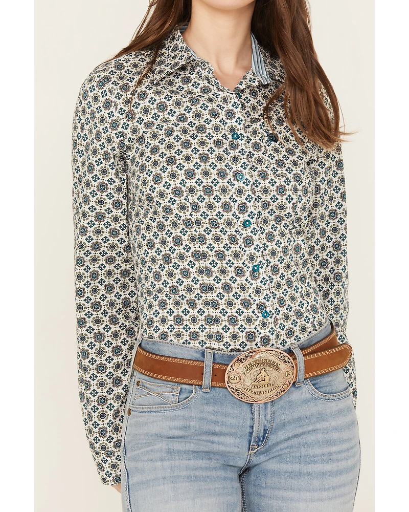 Cinch Women's Geo Print Long Sleeve Button Down Western Shirt