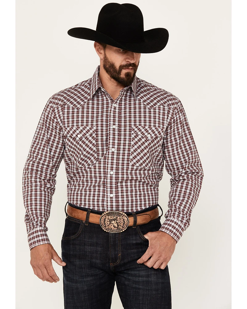 Rough Stock by Panhandle Men's Dobby Plaid Print Long Sleeve Pearl Snap Western Shirt