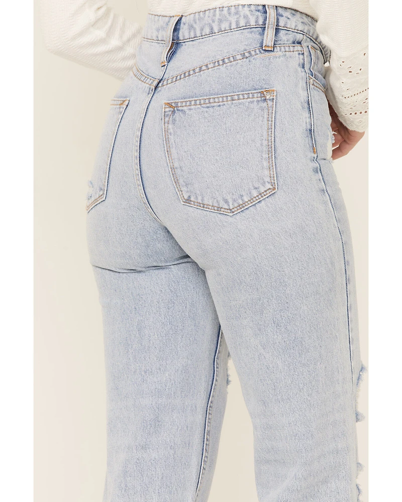 Vigoss Women's Distressed Tapered-Ankle Baggy High Rise Jeans