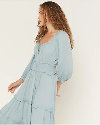 Wild Moss Women's Solid Jacquard Smocked Waist Midi Dress