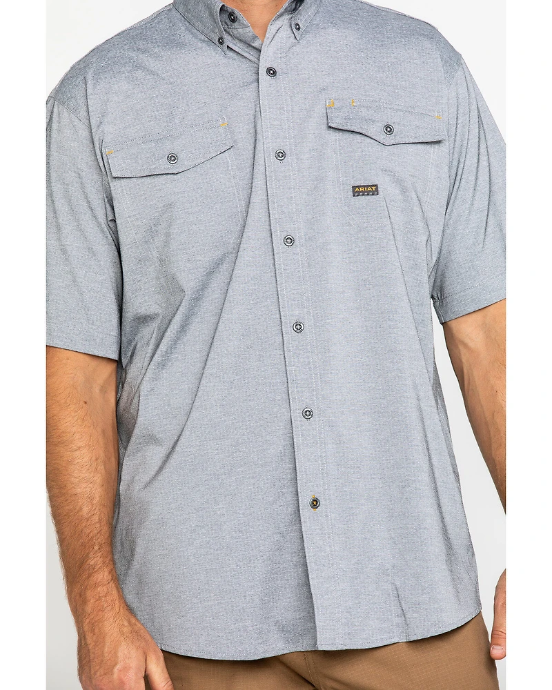 Ariat Men's Grey Rebar Made Tough Durastretch Vent Short Sleeve Work Shirt - Big