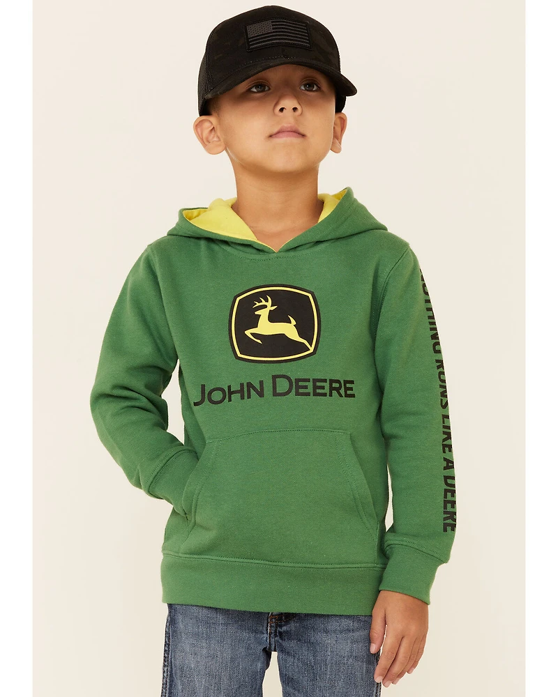 John Deere Boys' (4-7) Green Trademark Logo Sleeve Graphic Hooded Sweatshirt