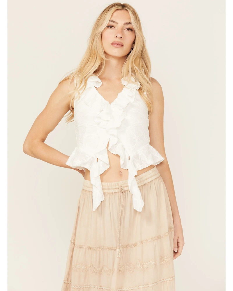 Miss Me Women's Textured Ruffle Tank Top