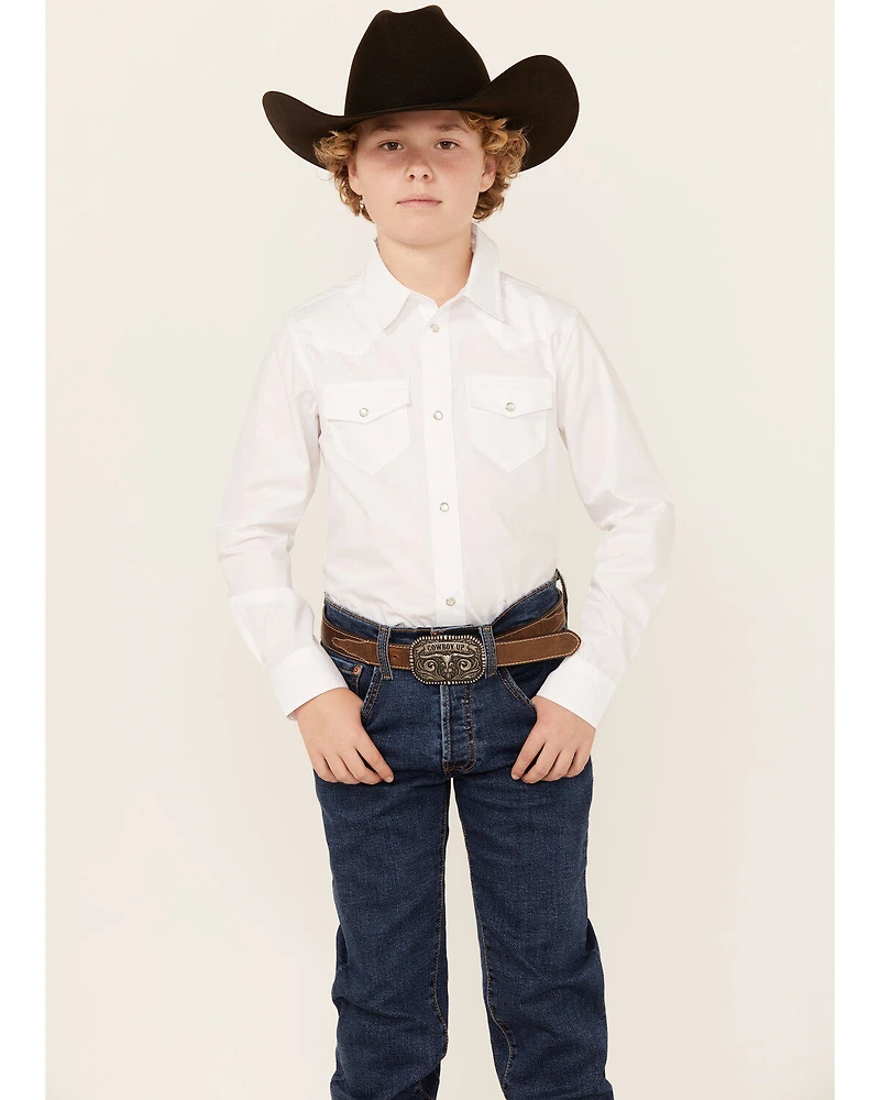 Gibson Trading Co Boys' Solid Long Sleeve Pearl Snap Western Shirt