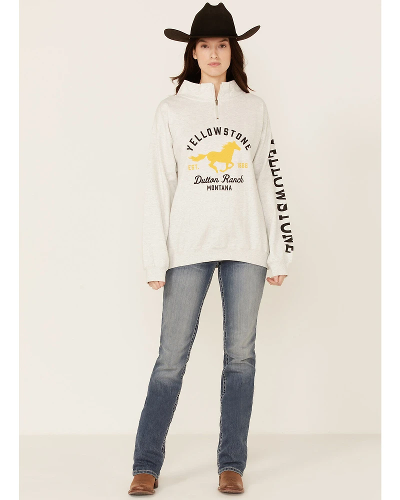 Paramount Network's Yellowstone Women's Gray 1/4 Zip Horse Graphic Pullover Sweatshirt