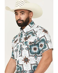 Rock & Roll Denim Men's Medallion Print Short Sleeve Snap Stretch Western Shirt