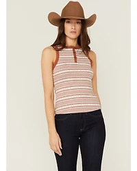 RANK 45® Women's Southwestern Stripe Henley Tank Top