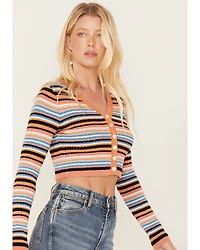 Beyond The Radar Women's Stripe Knit Cropped Cardigan Sweater