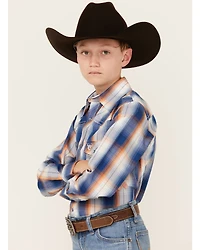 Cowboy Hardware Boys' Plaid Print Long Sleeve Pearl Snap Western Shirt