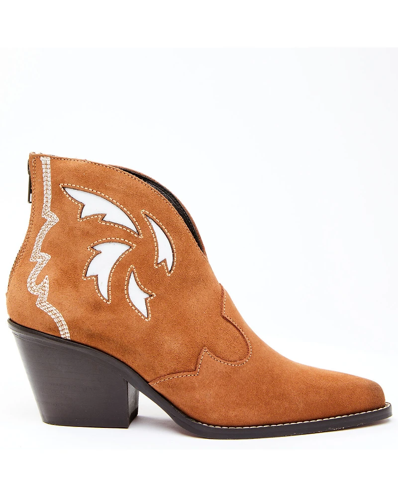 Dan Post Women's Embroidered Inlay Suede Fashion Booties - Snip Toe