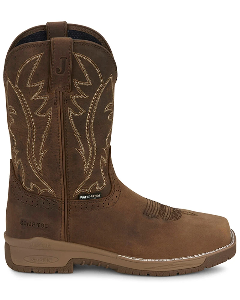Justin Men's 11" Nitread Pull-On Waterproof Work Boots -Nano Composite Toe