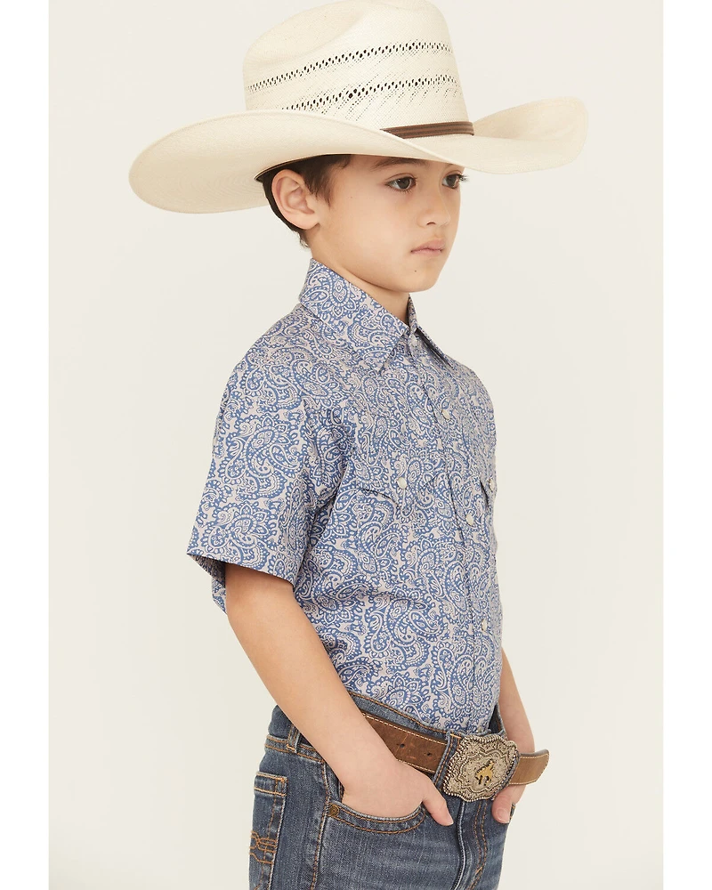 Ely Walker Boys' Paisley Print Short Sleeve Pearl Snap Western Shirt