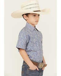 Ely Walker Boys' Paisley Print Short Sleeve Pearl Snap Western Shirt