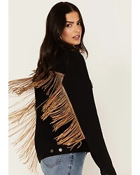 The Harley Jacket by DanielXDiamond: Women's Black Denim with Gold Fringe